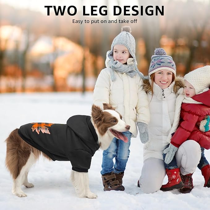 SCENEREAL Thanksgiving Dog Hoodie with Leash Hole Male Female - Warm & Soft Fleece Pet Sweater Clothes Sweatshirt with Leaf Pattern, Cold Weather Coat for Small Medium Large Dogs Puppies, S