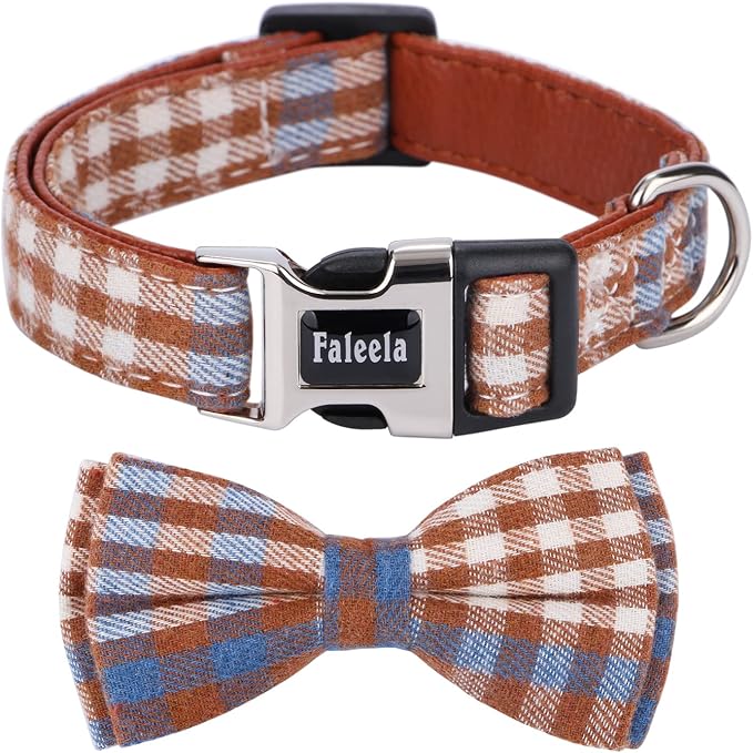 Faleela Soft &Comfy Bowtie Dog Collar,Detachable and Adjustable Bow Tie Collar,for Small Medium Large Pet (Small (Pack of 1), Blue and Whit)