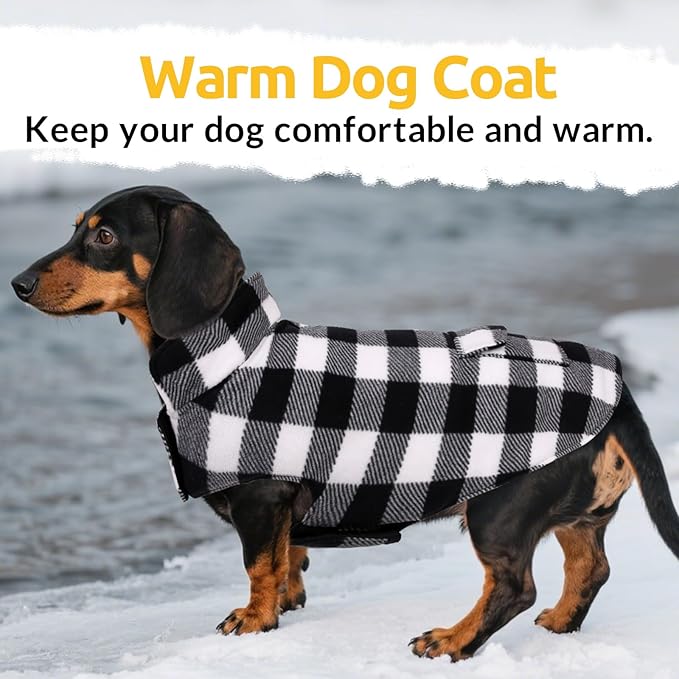 ASENKU Dog Winter Coat, Fleece Doggie Jacket Plaid Reversible Vest Waterproof Windproof Cold Weather Clothes for Small Medium Large Dogs (XS, White)