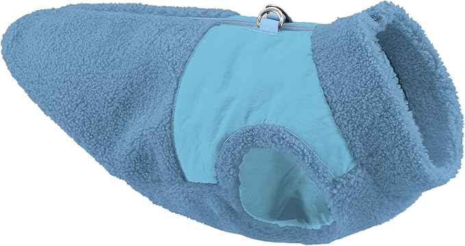 Gooby Zip Up Sherpa Vest - Blue, X-Small - Two Tone Fuzzy Fleece Dog Sweater with Built-in Harness and Extra Security for Small Dog and Medium Dog