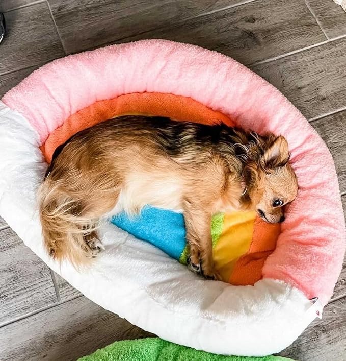 TONBO Soft Plush Small Cute and Cozy Nature Dog Cat Bed, Washer and Dryer Friendly (Rainbow)
