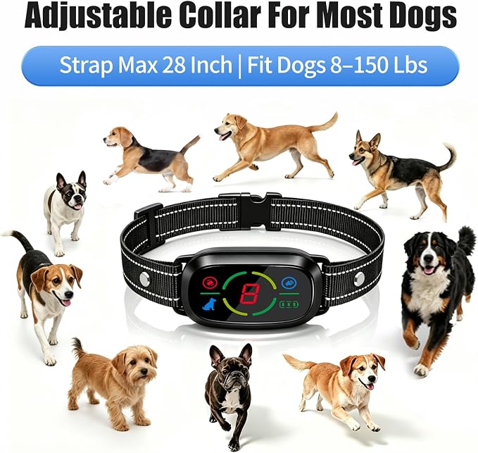 Dog Bark Collar, Smart Anti Barking Device, Dog Training Collar for Large Medium Small Dogs, Bark Collar with 3 Beep & Vibration Modes, 8 Sensitivity Levels (Black)