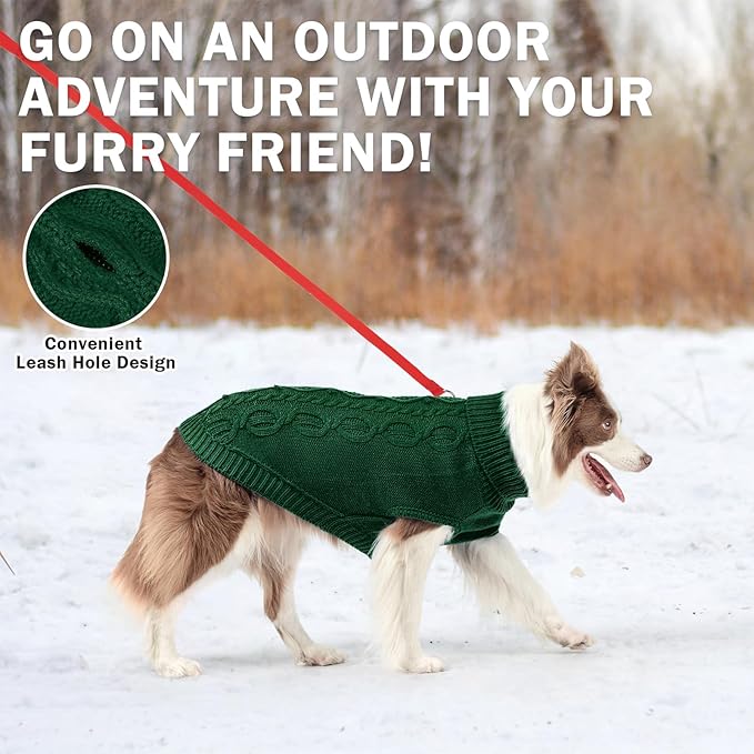 SCENEREAL Knitted Dog Sweater for Small Medium Large Dogs, Cat Dog Winter Coat Warm Sweatershirts Outfits, Classic Pet Clothes with Leash Hole, Soft Pet Knitwear Apparel for Girls Boys, Dark Green S
