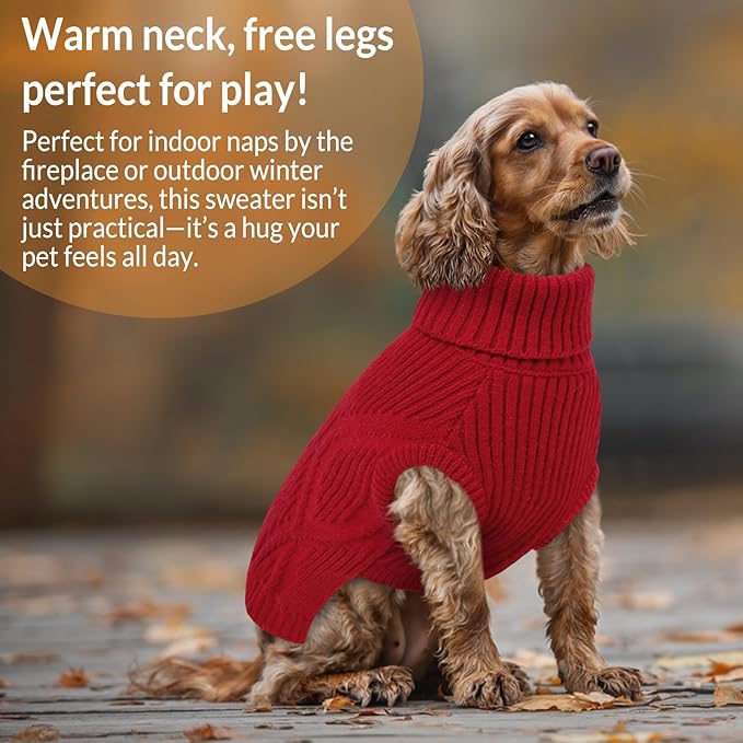 Dog Sweater Pullover, Cable Knit Dog Christmas Sweater, Dogs Sweaters for Small Medium Large Dogs with Harness Hole,Puppy Sweaters Boy Or Girl(Wine Red,L)
