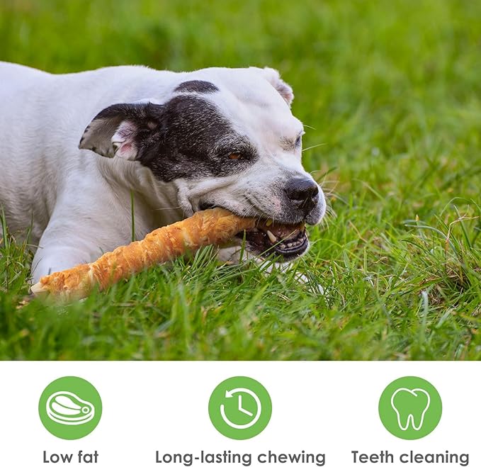 MON2SUN Dog Treats, 9 Inch Chicken Wrapped Rawhide Rolls Snacks, Teeth Cleaning and Long Lasting Chews for Medium and Large Dogs, 38.8oz (10 Count-Pack of 1)