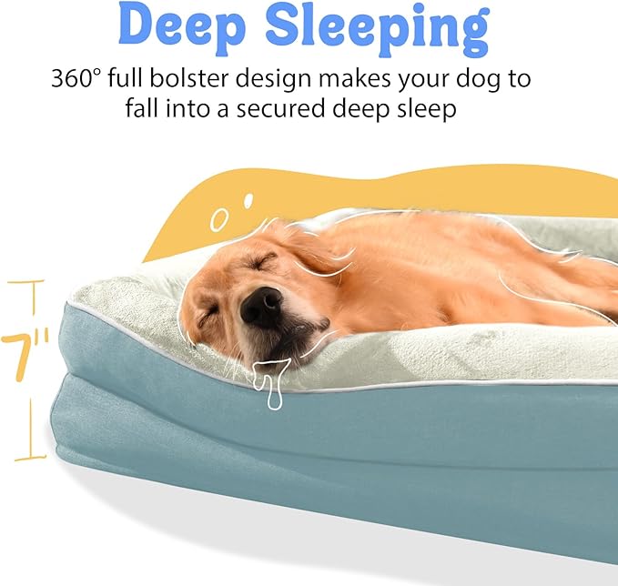 Washable Orthopedic Large Dog Bed - Removable Orthopedic Foam Dog Beds with Bolsters Waterproof Large Dogs Bed and Non-Slip Bottom Extra Large Dogs Beds Sofa