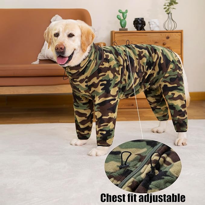 Dog Winter Coat for Large Medium Small Dogs, Warm Fleece High Collar Full Body Dog Jumpsuit Comfortable Onesie Apparel (Camouflag, 2X-Large)