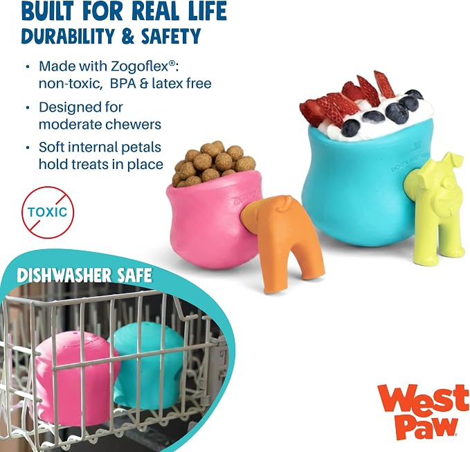 WEST PAW Zogoflex Toppl Interactive Treat Dispensing Puzzle Dog Toy for Mental Stimulation & Enrichment-Holds Kibble & Treats-Lickable, Freezable & Dishwasher Safe-Made in USA-Small-Teal (Pack of 2)