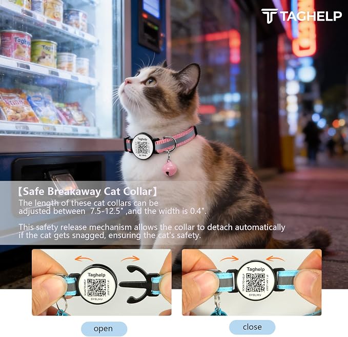 2 Pack Airtag Cat Collar, Breakaway Cat Airtag with Smart ID tag & QR Code Reflective (Pink, Collar Only)