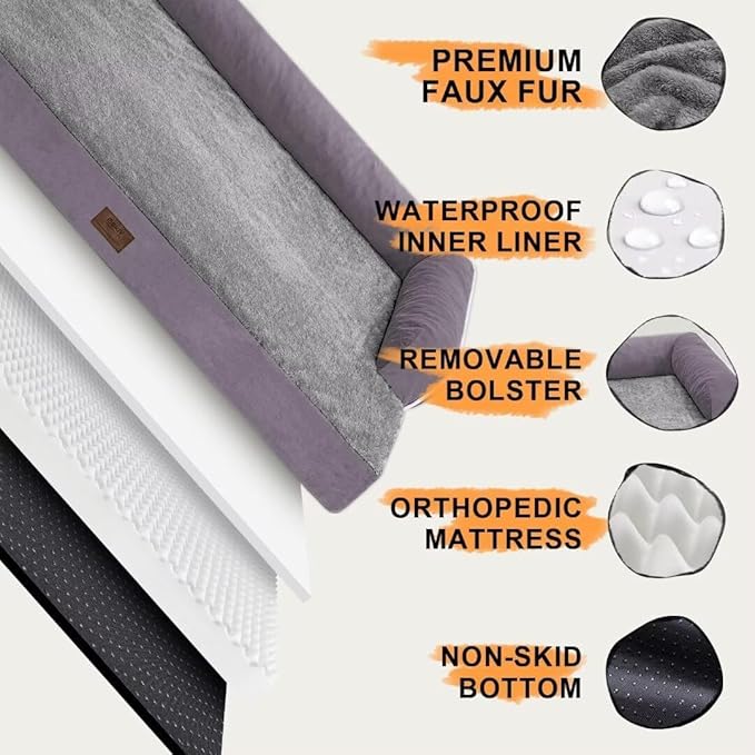 Extra Large Dog Bed-Orthopedic Waterproof XL Dog Bed for XLarge Extra Big Dogs - Foam Couch Sofa Washable with Removable Cover-Purple