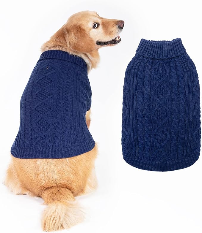 BINGPET Thermal Knitted Dog Sweater for Small Medium Large Dogs,Winter Dog Cat Coat Warm Sweartershirts Outfits,Classic Cable Knit Turtleneck Pullover Dog Jumper Coat Warm Sweartershirts