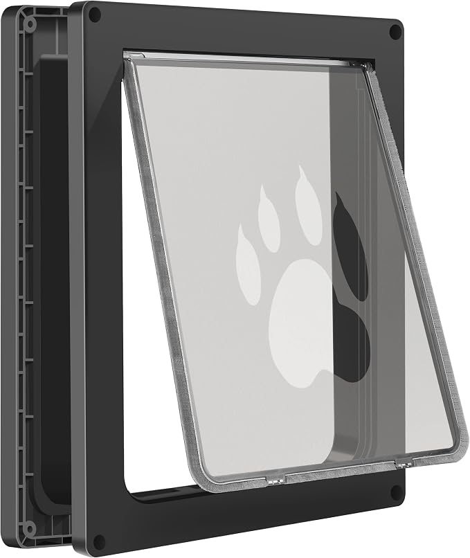 CEESC Large Dog Door, Snap-in Closing Panel, Up to 80 lbs, Durable, Black | Flap 11.75"x16.5", cut-out 12.4"x15.5". Fits doors 1.25-2.06in. Weatherproof ABS, magnetic seal