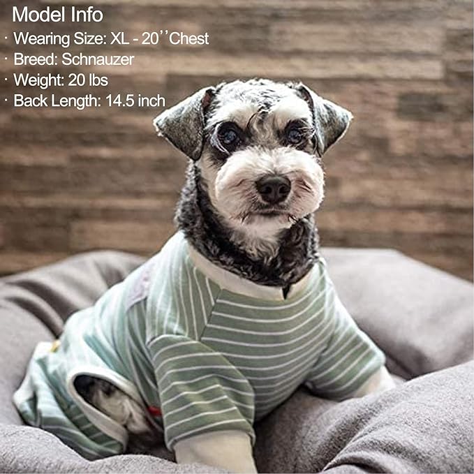 KYEESE Dog Pajamas Soft 4 Legs Doggie Jammies Striped Dog PJS Pet Jumpsuit Lightweight Puppy PJS Clothes Breathable Pajamas Stretchable Outfit Cozy Onesie Sleepwear for Summer, Green Striped, Small