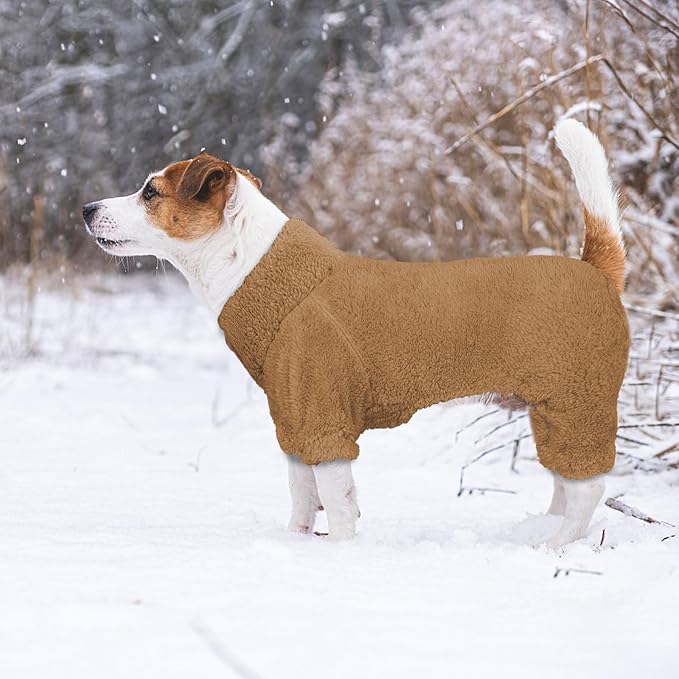 Fuzzy Dog Pajamas Turtleneck Pet Clothes Warm Soft Cozy Lightweight Pet Pjs Dog Sweaters for Medium Dogs(Coffee-M)
