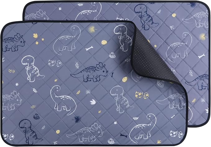 IEUUMLER Washable Pee Pads for Dogs, 2 Pack Non-Slip & Waterproof Whelping Pad, Reusable Puppy Potty Training With Fast Absorbent for Playpen EU007 (Gray Dinosaur, 24"X48"-2pcs)