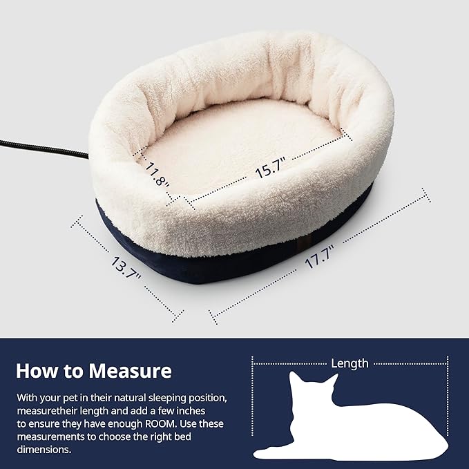 Petace Heated Cat Bed with Auto Shut Off Timer, 17.7" x 13.7" Adjustable Temperature Indoor Pet Heating Cushion Bed for Kittens, Cats, Puppies and Small Dogs, Blue