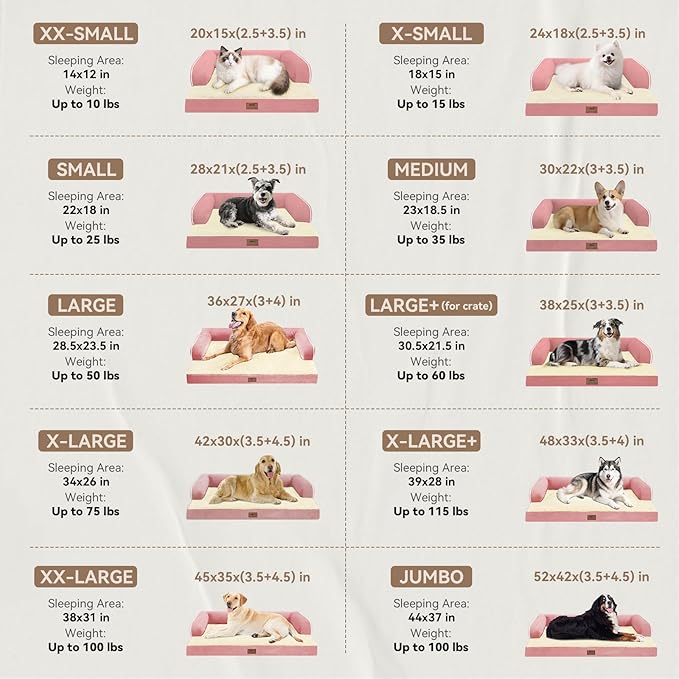 Large Dog Bed Orthopedic Washable: Beds Bolster - XL XLarge Big Dogs - Memory Foam - Ultra-Soft Pink XL Dog Crate Bed - Waterproof with Removable Cover