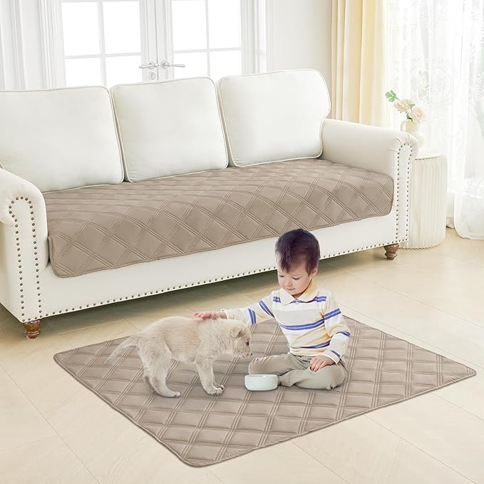 Smiry Waterproof Dog Bed Cover Blanket 68x82, Soft Reversible Pet Blanket, Washable Leakproof Cats Dogs Couch Cover for Sofa, Couch, Furniture, Lattice, Taupe/Beige
