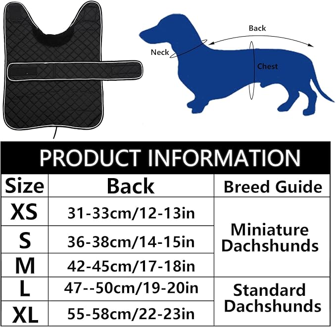 Dachshund Coat Dog Coats for Dachshunds Dachshund Winter Jacket with Padded Fleece Outdoor Dog Clothes with Adjustable Bands - Black - L