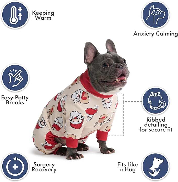 Spark Paws Dog Christmas Pajama, Dog Recovery Suit Male, Onesie, Ultra-Soft and 4-Way Stretch, for Small Medium and Large Breeds - Santa and Rudolph - 4XL