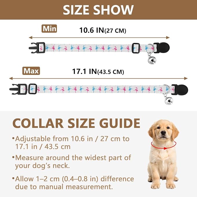 2 Pack Pet Collars Watercolor Ballerinas Dance White Breakaway Cat Collars with Bell, Adjustable 10.6 to 17.1 Inches