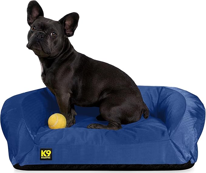 K9 Ballistics Tough Orthopedic Small Bolster Dog Bed - Washable, Durable and Water Resistant Dog Bed - Made for Toy and X-Small Dogs, 24"x18", Blue Quartz
