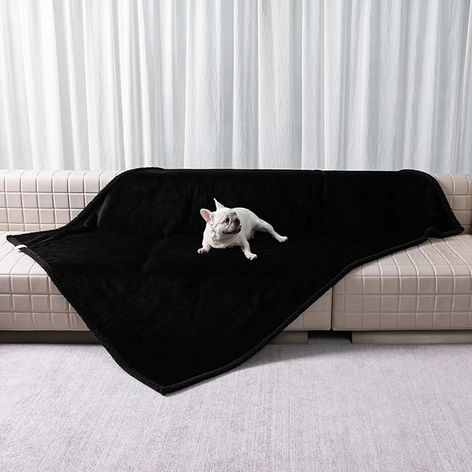Maidewow Waterproof Dog Blanket Reversible Pet Bed Cover Puppy Blankets Leakproof Sofa Couch Washable Cover Cat Fluffy Black Pet Blanket for Warm-S