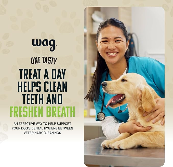 Amazon Brand - Wag Dental Dog Treats to Help Clean Teeth & Freshen Breath Tiny, 2.25 pounds, Unflavored - 130 Count, Pack of 1