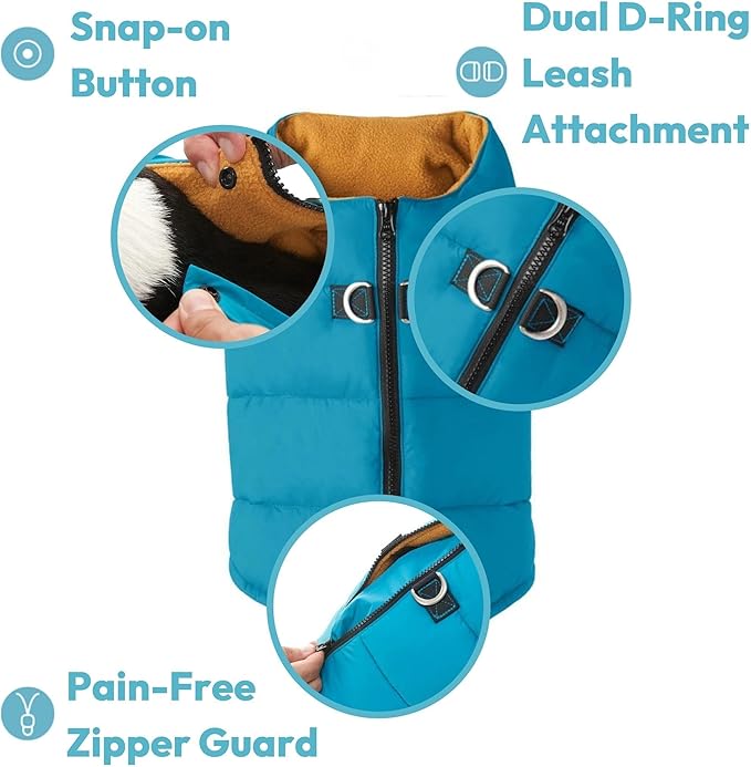 Gooby Padded Vest Dog Jacket - Solid Black, Small - Warm Zip Up Vest Fleece Jacket with Dual D Ring Leash Water Resistant for Small to Medium Dogs