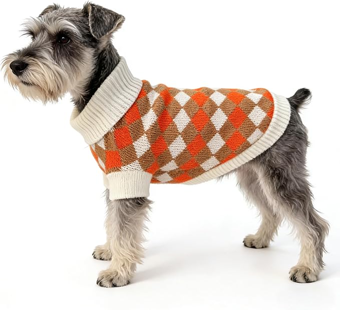 Small Dog Cold Weather Sweaters – Warm Knit Turtlenecks, Cozy Pet Pullovers Dog Clothes with Leash Hole for Chihuahua Bulldog Pug Beagles (Orange/Beige, X-Large)