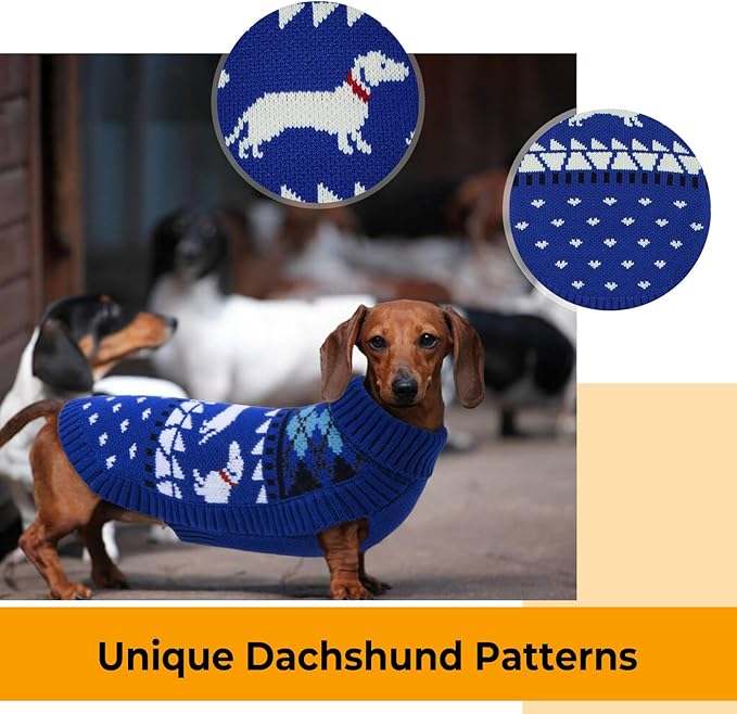 Lelepet Dachshund Sweater, Turtleneck Dog Sweaters for Small Dogs, Warm Pullover Knitted Pet Coat, Cold Weather Dachshund Clothes, Fall/Winter Cozy Outfit (XS-XL)