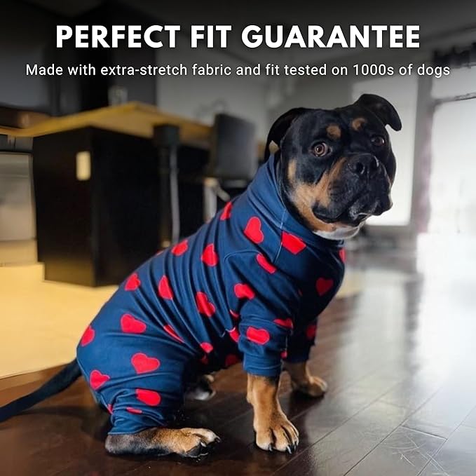 Spark Paws Dog Pajama, Dog Recovery Suit Male, Onesie, Ultra-Soft and 4-Way Stretch, for Small Medium and Large Breeds - Hearts - L