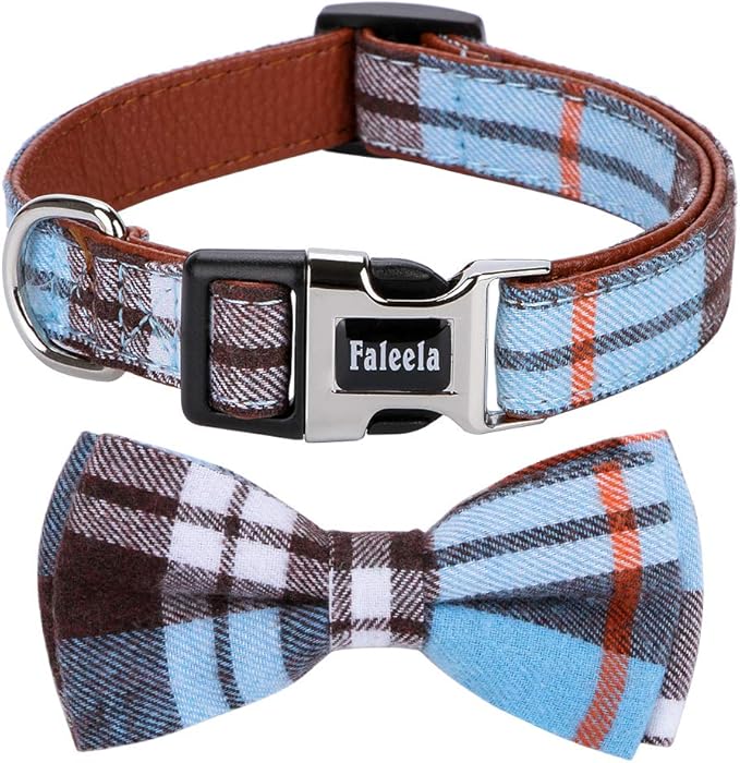 Faleela Soft &Comfy Bowtie Dog Collar,Detachable and Adjustable Bow Tie Collar,for Small Medium Large Pet (M, Blue)