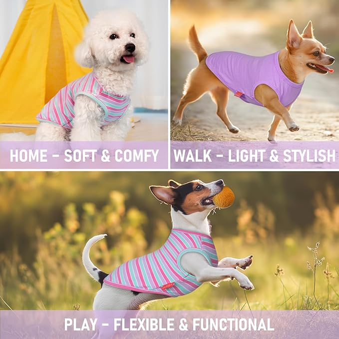 KYEESE 2Pack Dog Shirt, Soft Striped Dogs T Shirts, Lightweight Pet Tank Top, Sleeveless Dog Shirt for Medium Dogs, Stretchy Comfortable Pet Vest, Purple+Blue Striped, 2XL
