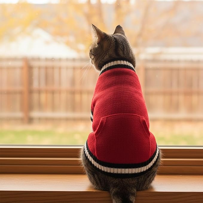 Grewear Pets Knit Sweater with Knit Back Pocket, Warm Comfortable Sweater for Pets, Soft Cozy Winter Pet Clothes, Stylish Multi-Colored Sweater for Dogs & Cats Red XXL
