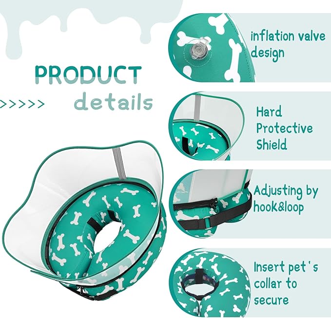 Supet Raised Inflatable Dog Cone Collar to Stop Licking, Soft Dog Cone Alternative After Surgery, Pet Neck Donut Collar for Small Medium Large Dogs
