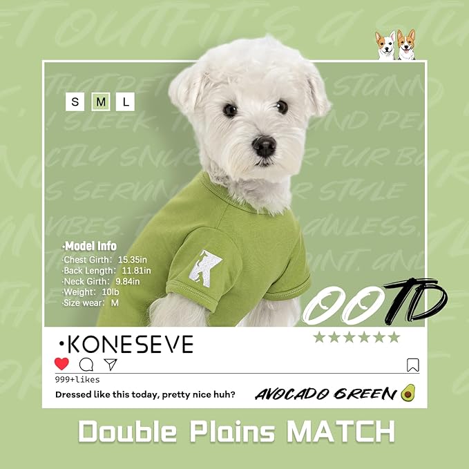 Koneseve Dog Shirts 2 Pack Soft Tee Comfortable Pet Clothes for Small Pets Brown & Avocado Green XL