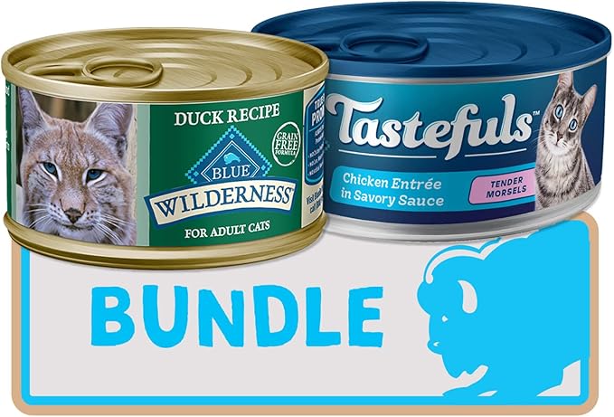 Blue Buffalo Tastefuls and Wildneress Cat Wet Food Variety Bundle, Chicken and Duck (Pack of 48)