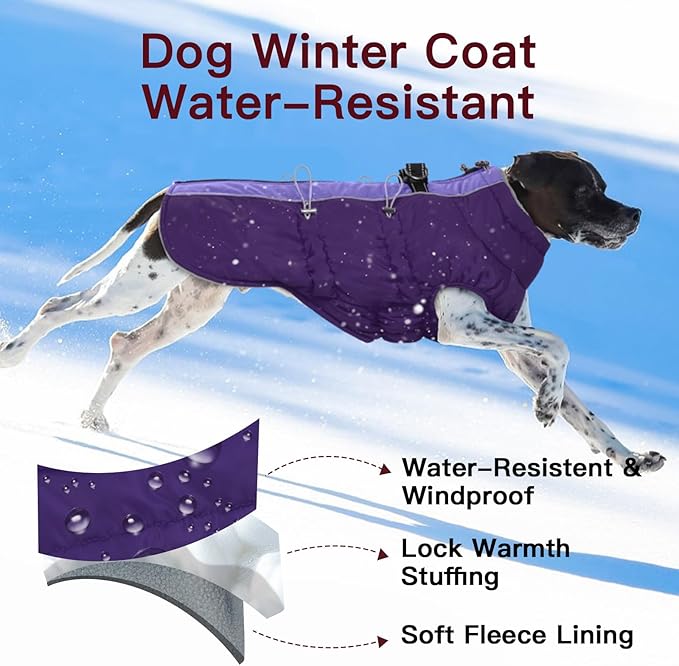 Dog Coat Winter Warm Dog Jackets for Medium Dogs Reflective Snowsuit with Harness Fleece Dogs Snow Jacket Vest Waterproof Pet Clothes for Cold Weather