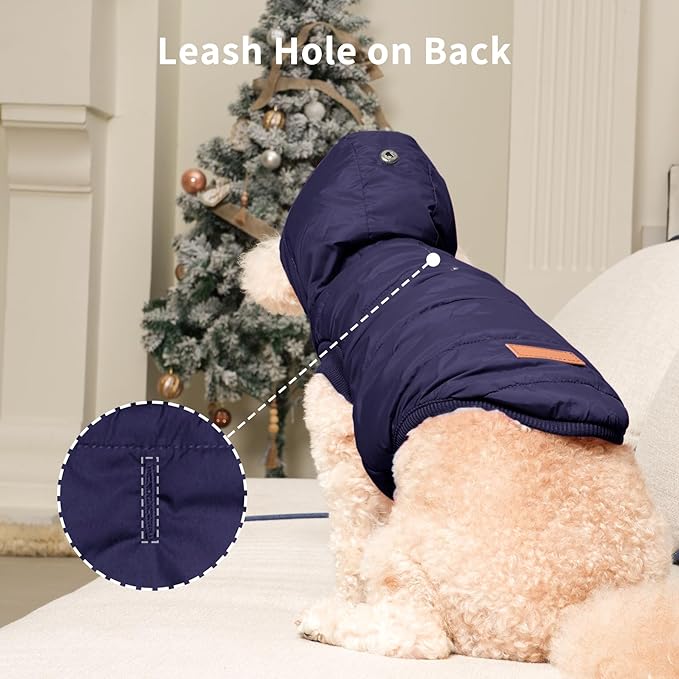Fleece Lining Extra Warm Dog Hoodie in Winter,Small Dog Jacket Puppy Coats with Hooded,Blue XS