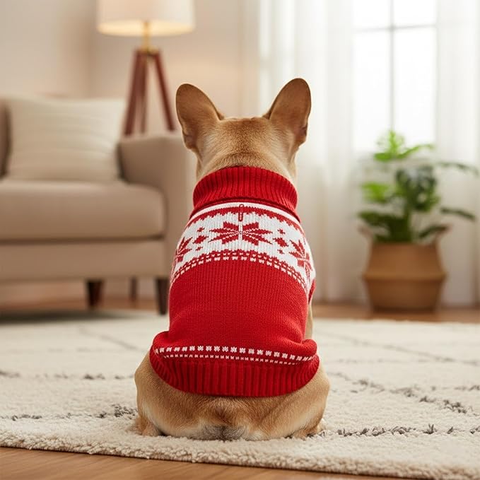 Grewear Colorful Stripes Pattern Pets Knit Sweater, Warm Comfortable Knit Sweater for Pets, Soft Cozy Winter Pet Clothes, Stylish Multi-Colored Sweater for Dogs & Cats Red M