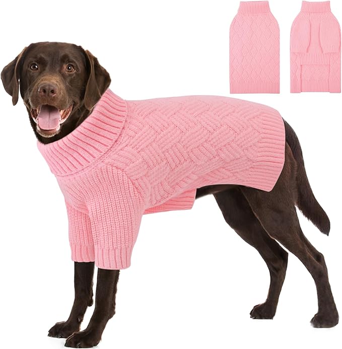 SUNFURA Dog Sweater Large Size Dog, XXL Pet Sweaters for Extra Large Dogs, Doggy Warm Turtleneck Christmas Sweatshirt Cold Weather Knit Pullover for Golden Retriever, Pink XXL