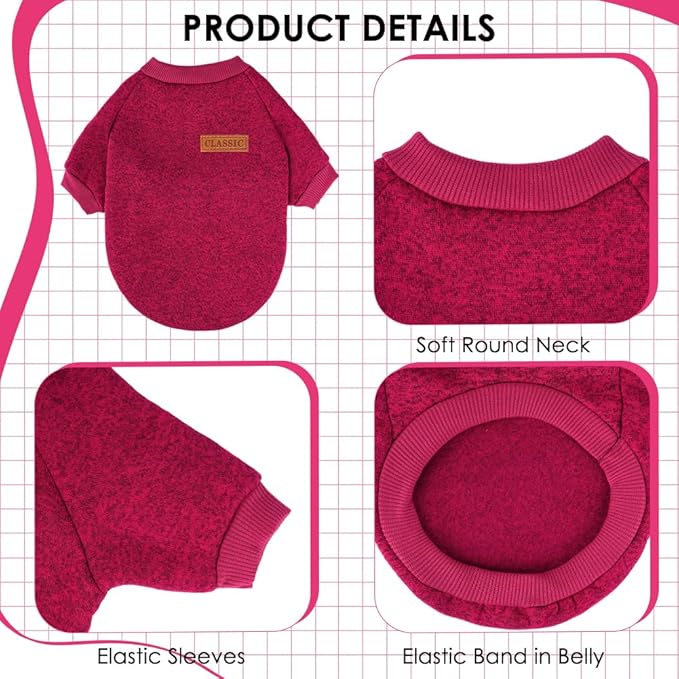 2 Pack Dog Sweaters for Small Dogs Girl Boy Winter Fleece Clothes Warm Soft Dog Sweatshirt Outfit for Dogs Cats Pet Apparel (Wine Red+Green, Small)