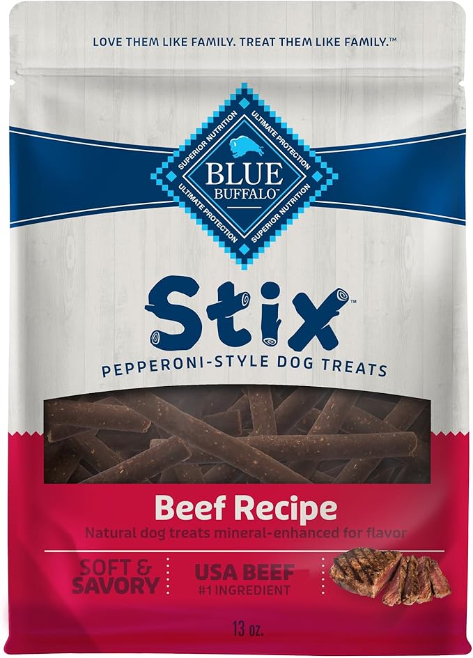 Blue Buffalo Stix Pepperoni-Style Dog Treats Made with Natural Ingredients, Beef Recipe, 13-oz Bag