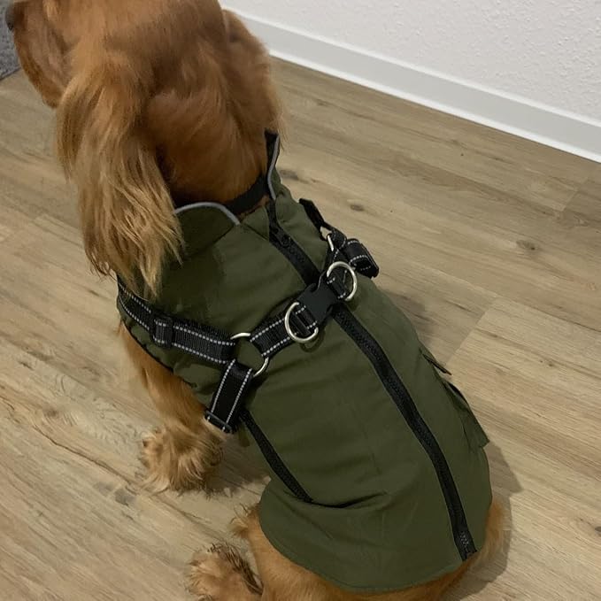 Dog Winter Coat with Harness Built-in | Waterproof Dog Jacket with Zipper & Fleece Lining | Reflective Cold Weather Coat for Small Medium Large Dogs