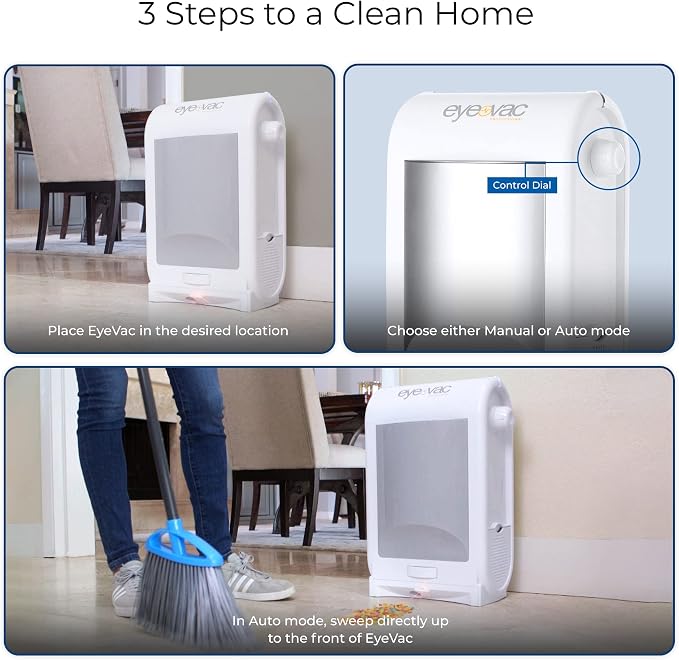 EyeVac Pro Touchless Vacuum Automatic Dustpan - Ultra Fast & Powerful - Great for Sweeping Salon Pet Hair Food Dirt Kitchen, Corded Canister Vacuum, Bagless, Automatic Sensors, 1400 Watt (White) | Durable Plastic Housing, Bagless Canister, Infrared Sen...