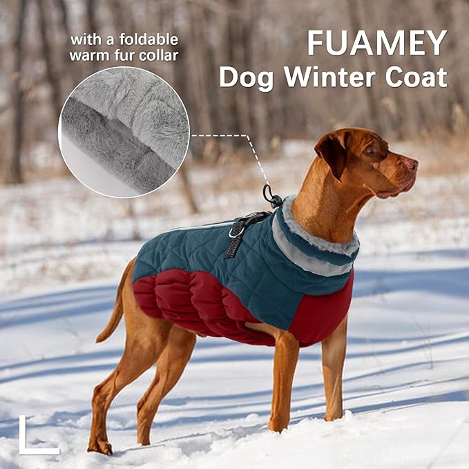 FUAMEY Dog Coat for Small Dogs,Waterproof Dog Winter Jacket with Harness Built in Puppy Cold Weather Coats Reflective Pet Vest with Zipper Warm Fleece Dogs Snowsuit Windproof Dark Blue S