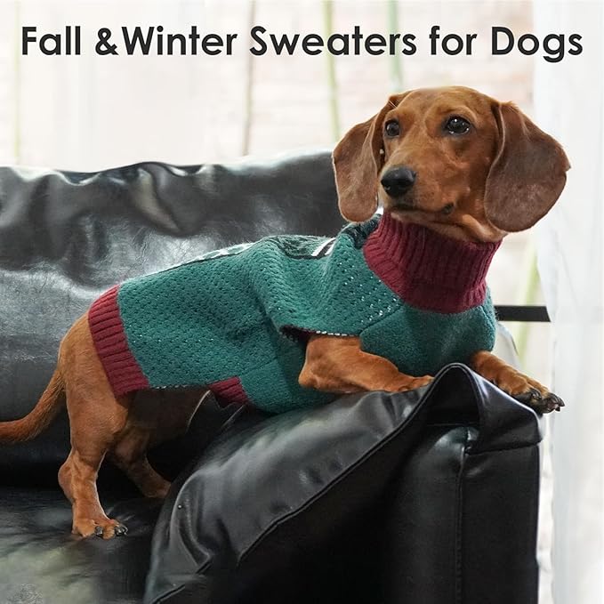 X-Large Dog Sweater, Fall Turtleneck Sleeveless Pullover with Leash Hole, Cold Weather Warm Sweaters for Dogs Indoor Sleep & Outdoor Walk, Dog Christmas Sweater Girl Boy, Green XL