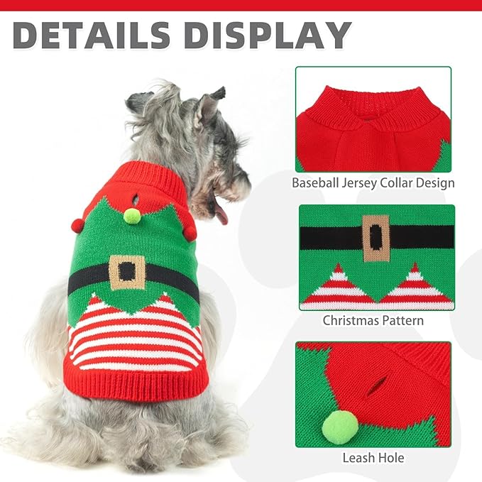 KOOLTAIL Dog Christmas Sweater Winter Clothes - Knitwear Soft Santa Claus Shirt for Cold Weather, Fleece Pet Sweatshirt Pullover Jumper Outfit for Small Medium Large Dogs Puppy Cats Girls Boys Red SM