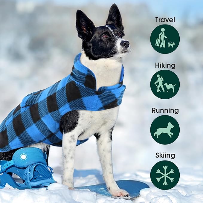 Kuoser Dog Winter Coat, Windproof Dog Fleece Jacket British Style Plaid Cold Weather Doggie Vest Coats, Reversible Cozy Warm Pet Clothes Apparel for Medium Dogs M